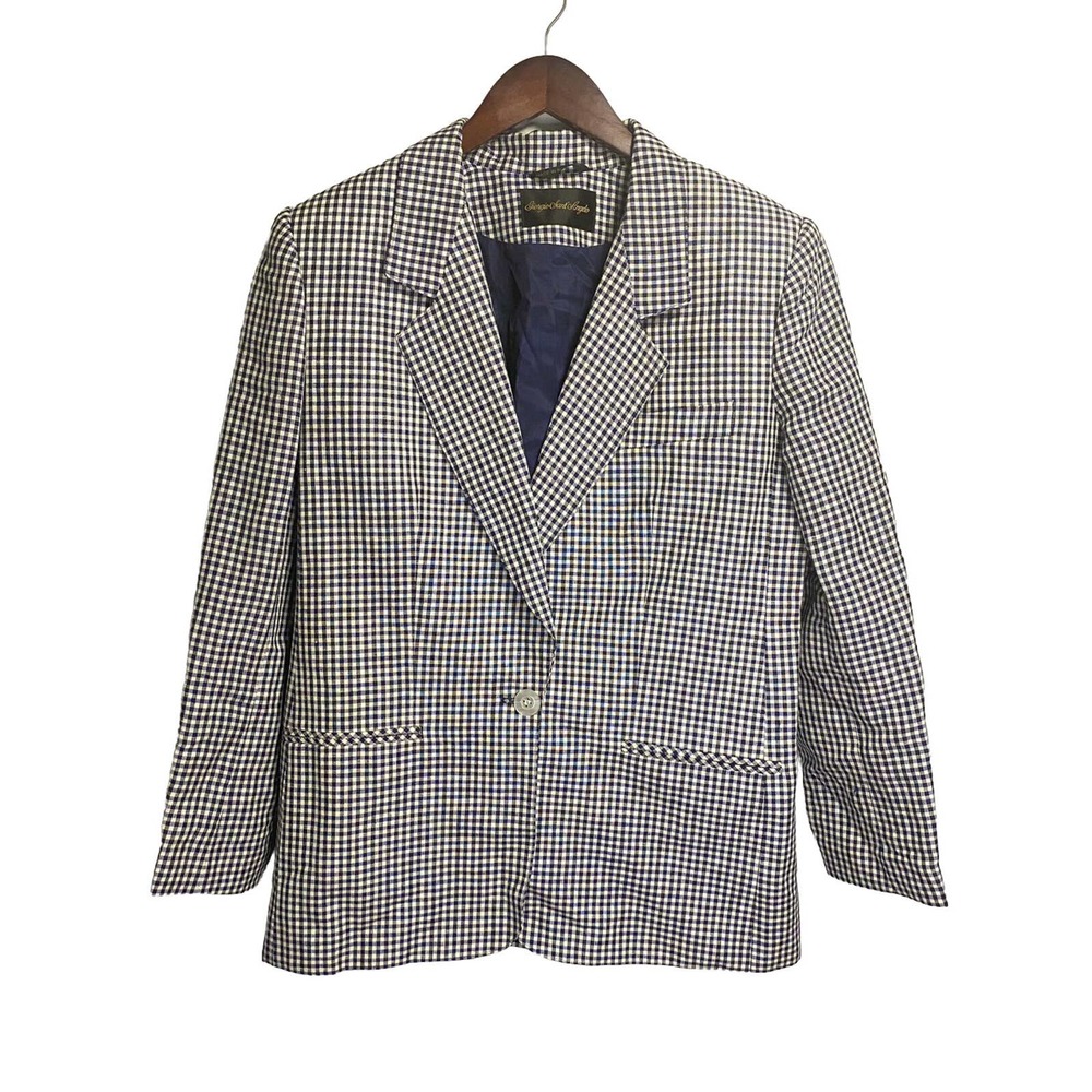 Vintage Giorgio Sant Angelo Womens 1 Button Linen Checkered Blazer Jacket Size 6